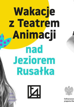 Uśmiechnięta dziewczynka z lewej strony w czapce w groszki. Po środku napisy informacyjne. Po prawej stronie chłopiec w okularach odwrócony do góry nogami (tylko na plakacie).