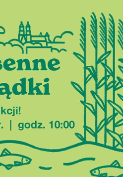 Zielony plakat rysunkowy z wodorostami i rybami. Pomiędzy informacje o wydarzeniu.