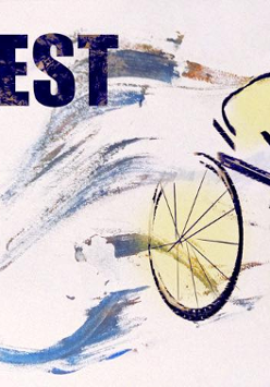 Po lewej kolorowa rysunkowa postać na rowerze. Po lewej napisy informujące o wydarzeniu.