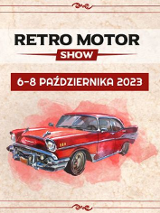 Beżowy plakat z czerownym samochodem na środku. Dookoła loga i informacje o wydarzeniu.