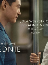 Plakat przedstawia kobietę i mężczyznę stojących w metrze. Oboje trzymają się słupa, każde z nich jedną ręką. W lewym dolnym rogu widnieje napis POPRZEDNIE ŻYCIE, a w centrum kadru cytat "DLA WSZYSTKICH SPRAGNIONYCH MIŁOŚCI".