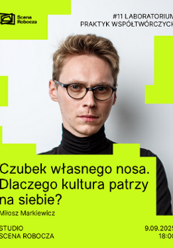 Zdjęcie prelegenta. Tło jest jasne, a całość grafiki uzupełniają geometryczne kształty w kolorze limonkowym. Po lewej stronie informacje o wydarzeniu, zawarte w treści artykułu.