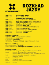 Zółty plakat z czarnymi napisami informującymi o planie wydarzeń.