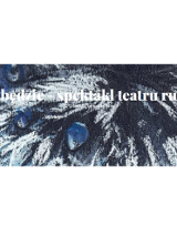 rysunek przedstawia pióra w kolorach biłaym, niebieskim i czarnym, na nich niebieskie krople, pośrodku białymi literami tytuł spektaklu