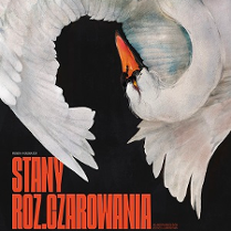 Na czarnym tle rysunek łabędzia z wygiętą szyją i rozpostartmi piórami; ułożenie łabędzia tworzy profil ludzkiej głowy. U dołu informacje na temat spektaklu.