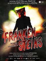 Czarna postać ze świecącymi oczami na tle jasnej plamy. U dołu plakatu czerwony napis - tytuł spektaklu.