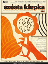 Plakat w żółto pomarańczowych kolorach. Dłoń trzymająca okrągłe lusterko, w którym narysowane są kontury sześciu postaci. Nad rysunkiem i z prawej strony plakatu informacje o spektaklu.