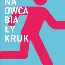 Schematyczny rysunek postaci w ruchu w czerwonym kolorze na niebieskim tle. Z lewej strony biały napis - tytuł spektaklu.