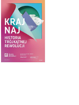 Plakat w kolorze różowo-pomarańczowym, jego część podnosi się jak kartka ukazując pod spodem fragment zielonego koła, na nim białej chmury, a na nich niebieskiego trójkąta