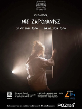 Kobieta w białej koszuli, stojąca tyłem otwiera okno. Zdjęcie w półmroku, sylwetka kobiety jest oświetlona. U góry i na dole plakatu informacje o wydarzeniu.