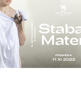 Plakat spektaklu - postać bez widocznej twarzy, trzymająca przed sobą białe płótno. Po prawej stronie tytuł i informacje o spektaklu.