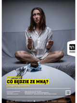 Plakat: zdjęcie artystki siedzącej ze skrzyżowanymi nogami na kanapie. U dołu plakatu informacje na temat wydarzenia.