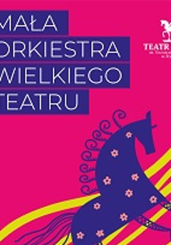 Na tle różowego tła i żółtych linii rysunek fioletowego konia. Na górze plakatu tytuł wydarzenia.