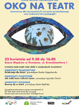 Plakat z informacjami nt. seminarium. Na środku rysunek oka w niebieskich kolorach.