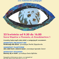 Plakat z informacjami nt. seminarium. Na środku rysunek oka w niebieskich kolorach.