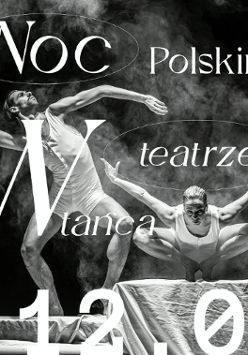 Czarno-białe zdjęcie - tancerka i tancerz w tanecznych pozach, napis - tytuł i data wydarzenia.
