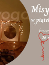 Na plakacie znajdują się misy, dwa gongi oraz światełka. Obok widnieją również informacje opisane w opsiie takie jak data oraz godzina.