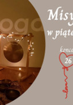 Na plakacie znajdują się misy, dwa gongi oraz światełka. Obok widnieją również informacje opisane w opsiie takie jak data oraz godzina.