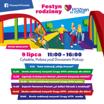 Plakat jest kolorowy, są na nim grafiki przedstawiające ludzi, którzy przechodzą przez ulicę, kobieta z mężczyzną i dziećmi, starsza pani chodząca o kijkach oraz pan na rowerze. Na plakacie znajdują się informacje opisane w opisie.