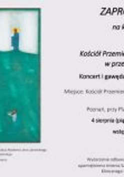 Plakat jest w kolorach jasnego szarego. Po lewej stronie plakatu znajduje się obraz w zielonych barwach, na obrazie na środku stoi Jezus. Po prawej stronie plakatu znajdują się informacje, które zostały opisane w opisie.