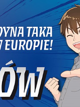 Postać uśmiechniętego chłopca narysowana w stylu japońskich komiksów