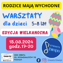 plakat wydarzenia, logo organizatora, dwie pisanki i napis edycja wielkanocna