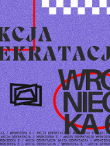 Na ciemno fioletowym tle czarne napisy - tytuł wydarzenia, adres i logo Sceny Roboczej.