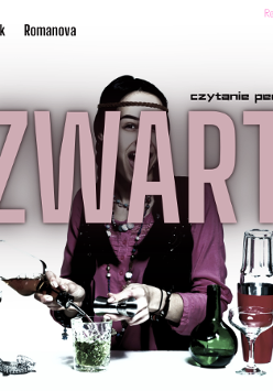 Plakat z informacjami o wydarzeniu oraz zdjęciem roześmianej kobiety przy stole, na którym stoją szklanki, kieliszki i butelki.