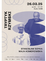 na jasnoniebieskim tle trzy spłaszczone koła położone na sobie, w nich zdjęcie kobiety i mężczyzny. Kobieta ma białą koszulę, mężczyzna ubrany jest na czarno. Wokół czarnymi literami tytuł, nazwiska aktorów, miejsce wydarzenia.data i