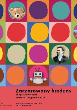 Kolorowa grafika składająca się z kwadratów o różnych kolorach, w środku znajdują się kolorowe kółka. W niektórych kółkach są dodatkowe elementy, np. pluszowy miś, statek, samolot. Na dole czarne napisy informujące o wydarzeniu.