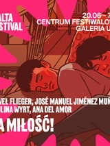 Para leży przytulona na kanapie. Na dole i na górze białe napisy informujące o wydarzeniu na różowym tle.