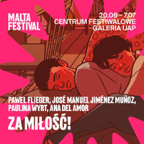 Para leży przytulona na kanapie. Na dole i na górze białe napisy informujące o wydarzeniu na różowym tle.