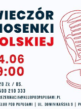 Czarne i czerwone napisy informujące o wydarzeniu. Po prawej grafika przedstawiająca mikrofon.