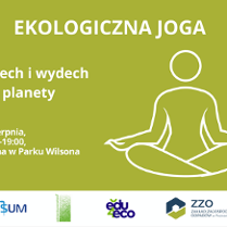 Białe kontury postaci siedzącej w siadzie skrzyżnym na zielonym tle. Loga partnerów wydarzenia na białym tle. Szczegółowe informacje z plakatu w treści artykułu.