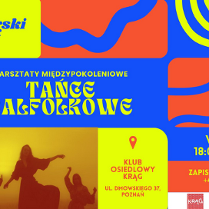 W dolnym rogu, trzy osoby tańczące na polu we mgle. Obok kolorowe napisy. Szczegóły dotyczące wydarzenia zawarte w treści artykułu.