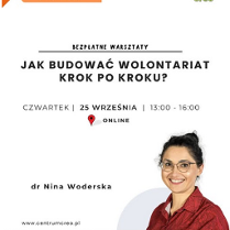 Zdjęcie kobiety w prawym dolnym rogu. Napisy na białym tle. Szczegółowe informacje na temat wydarzenia w treści artykułu.