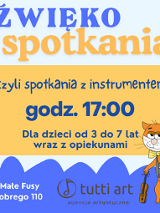 Rysunkowy kot podpierający się na skrzypcach. Grafika altówki. niebiesko-żółte tło, napisy. Szczegóły na temat wydarzenia zawarte w treści artykułu.