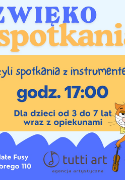 Rysunkowy kot podpierający się na skrzypcach. Grafika altówki. niebiesko-żółte tło, napisy. Szczegóły na temat wydarzenia zawarte w treści artykułu.
