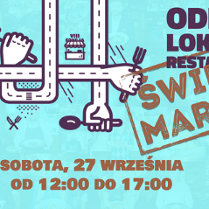 Grafiki dłoni trzymających sztućce i przybory kuchenne, które jednoczesnie przedstawiają skrzyżowanie ulic. Niebieskie tło. Szczegóły dotyczące wydarzenia zawarte w treści artykułu.