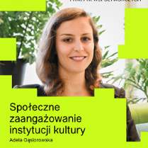 Uśmiechnięta kobieta siedzi na kanapie. W tle zielone rośliny. Na pierwszym planie zielone kwadraty i prostokąty oraz tytuł spotkania i imię i nazwisko gościa spotkania. Szczegóły zawarte w treści artykułu.
