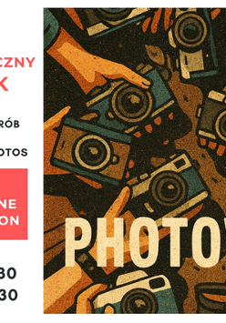 Z prawej strony grafika przedstawiająca dłonie trzymające aparaty cyfrowe. Na froncie napis "Photowalk". Z lewej strony napisy na białym tle. Szczegółowe informacje na temat wydarzenia zawarte w treści artykulu.