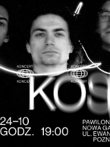 Czarno-białe, rozmazane zdjęcie muzyków na czarnym tle. Na froncie rozmazany napis "kosmos" oraz szczegółowe informacje na temat wydarzenia, zawarte w treści artykułu.