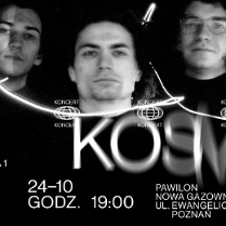 Czarno-białe, rozmazane zdjęcie muzyków na czarnym tle. Na froncie rozmazany napis "kosmos" oraz szczegółowe informacje na temat wydarzenia, zawarte w treści artykułu.