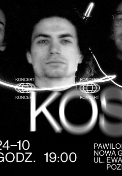 Czarno-białe, rozmazane zdjęcie muzyków na czarnym tle. Na froncie rozmazany napis "kosmos" oraz szczegółowe informacje na temat wydarzenia, zawarte w treści artykułu.