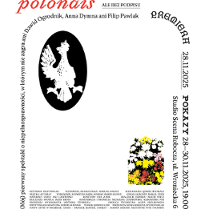 Minimalistyczna, biało-czarna grafika promująca spektakl. Po lewej stronie znajduje się pionowy napis po polsku: "Spektakl o niepełnosprawności, w którym nie zagra żaden aktor". Nad nim umieszczono czarny owal z białą sylwetką ptaka o rozpostartych skrzydłach. Po prawej stronie widnieją informacje o wydarzeniu zawarte w treści artykułu. W dolnej części po prawej znajduje się kolorowa ilustracja bukietu kwiatów.