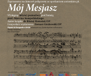 na brązowo-szarym tle znajdują się informacje o wydarzeniu napisane białymi i czarnymi literami oraz czarne nury zapisane na pięcioliniach układające się w kształt twarzy