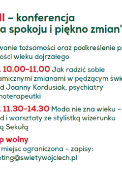 Informacje o wydarzeniu zawarte w treści artykułu, napisane zieloną czcionką na białym tle. Godziny oraz zwrot "wstęp wolny" zapisane czerwoną czcionką.