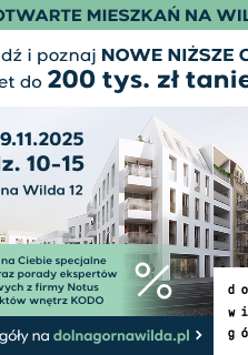 Na grafice biały budynek wielorodzinny. Wokół teksty informujące o wydarzeniu zawarte w treści artykułu, część napisów umieszczono obok zdjęcia, część na zielonym tle, a część na białym tle.