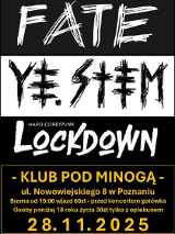 Nazwy zespołów na białym i czarnym tle. Na dole żółte napisy na czarnym tle - informacje o wydarzeniu zawarte w treści artykułu.