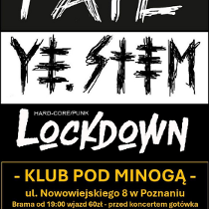 Nazwy zespołów na białym i czarnym tle. Na dole żółte napisy na czarnym tle - informacje o wydarzeniu zawarte w treści artykułu.